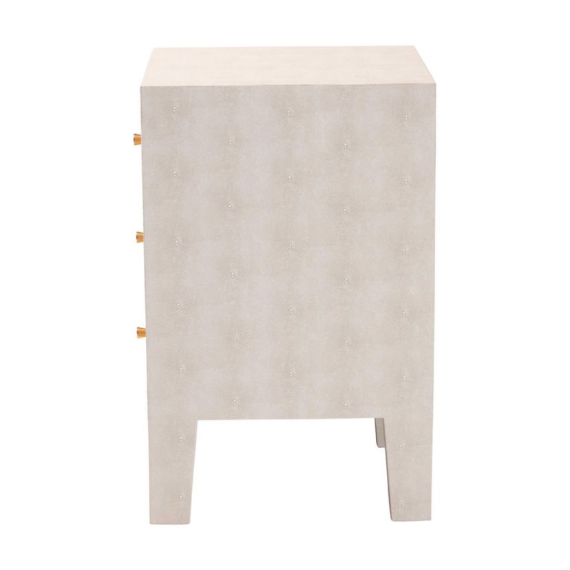 Leyna Beige Faux Shagreen 3-Drawer End Table