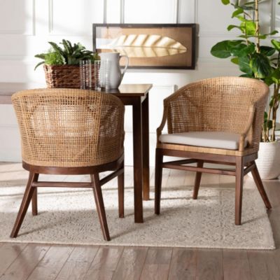 bali & pari Lumajang Light Honey Rattan and Wood 2-Piece Dining Chair Set, Brown