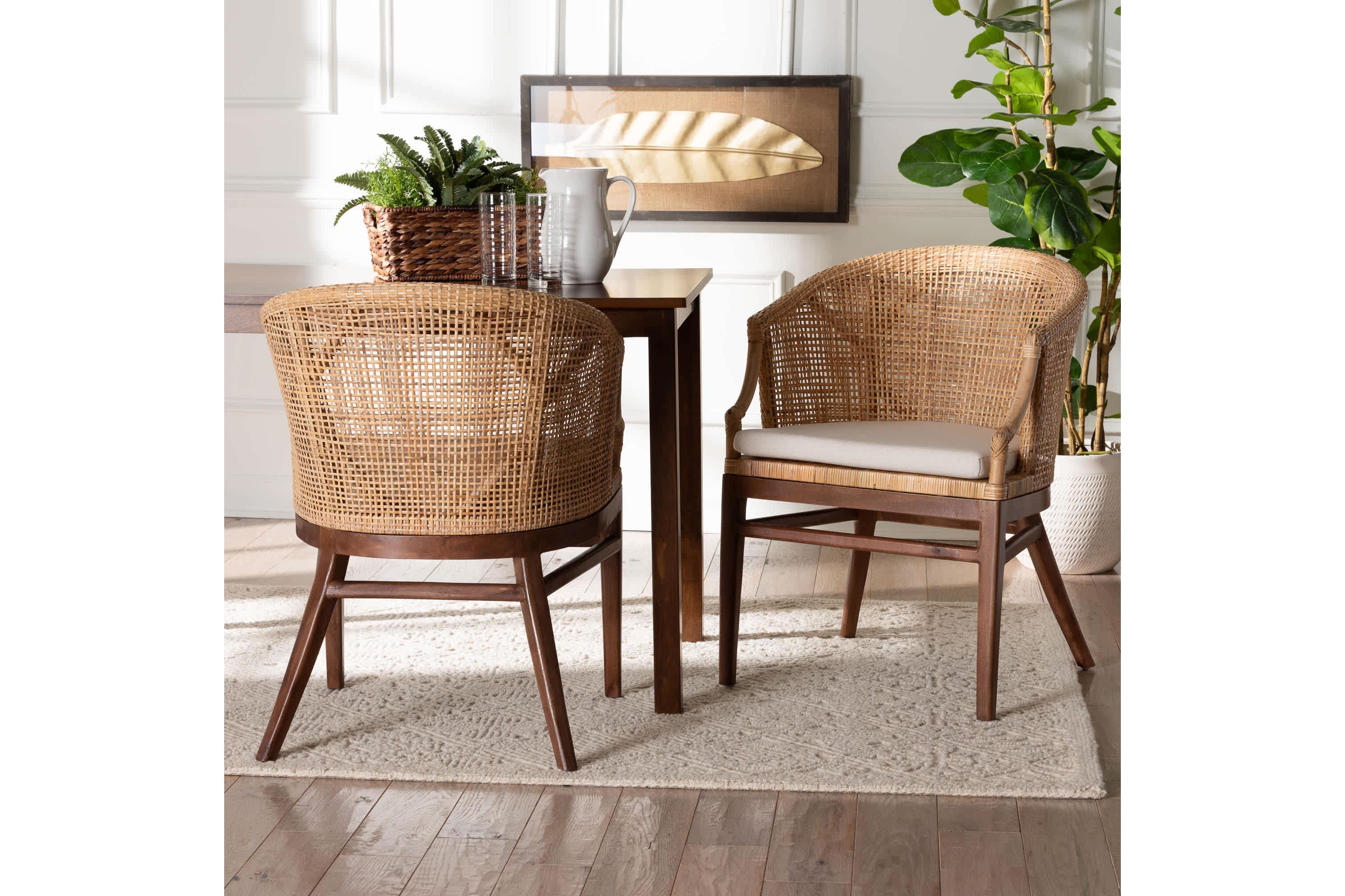 Lumajang Light Honey Rattan and Wood 2-Piece Dining Chair Set