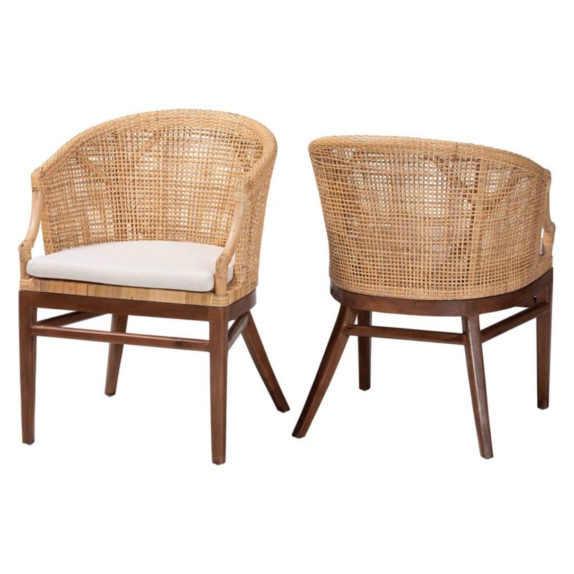 Lumajang Light Honey Rattan and Wood 2-Piece Dining Chair Set