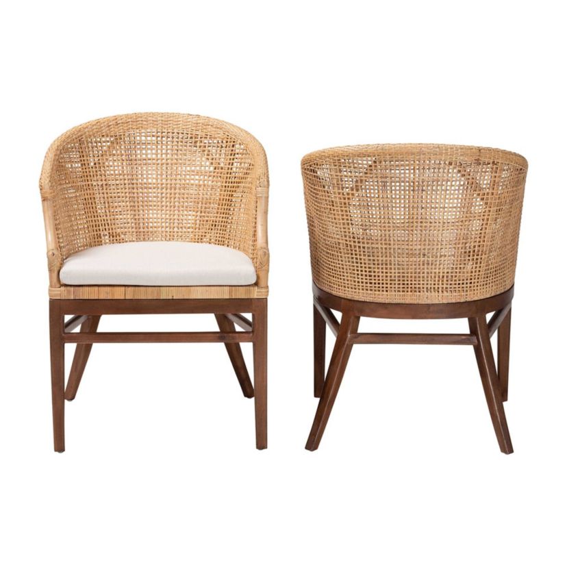 Lumajang Light Honey Rattan and Wood 2-Piece Dining Chair Set