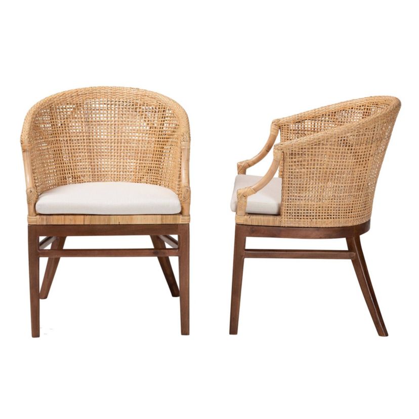 Lumajang Light Honey Rattan and Wood 2-Piece Dining Chair Set