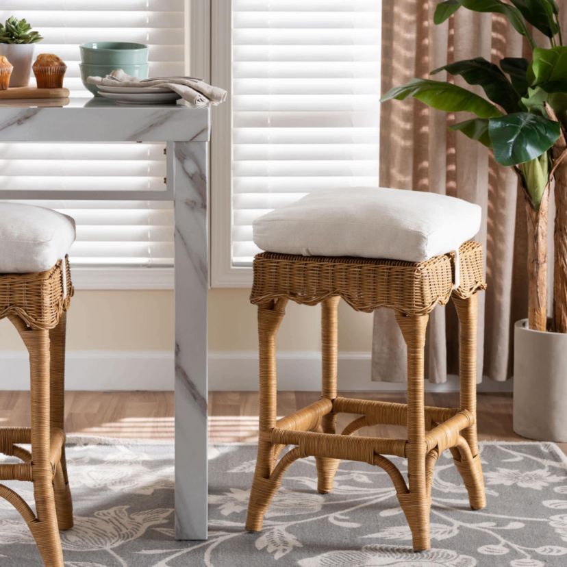 Muy Scallop Honey Rattan Counter Stool