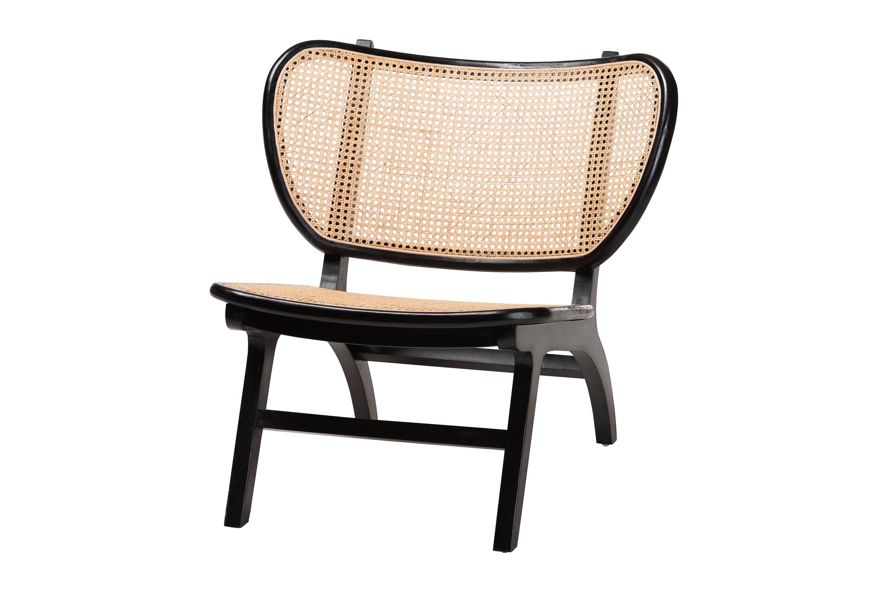 Brisbane Black Mahogany Wood and Woven Rattan Accent Chair