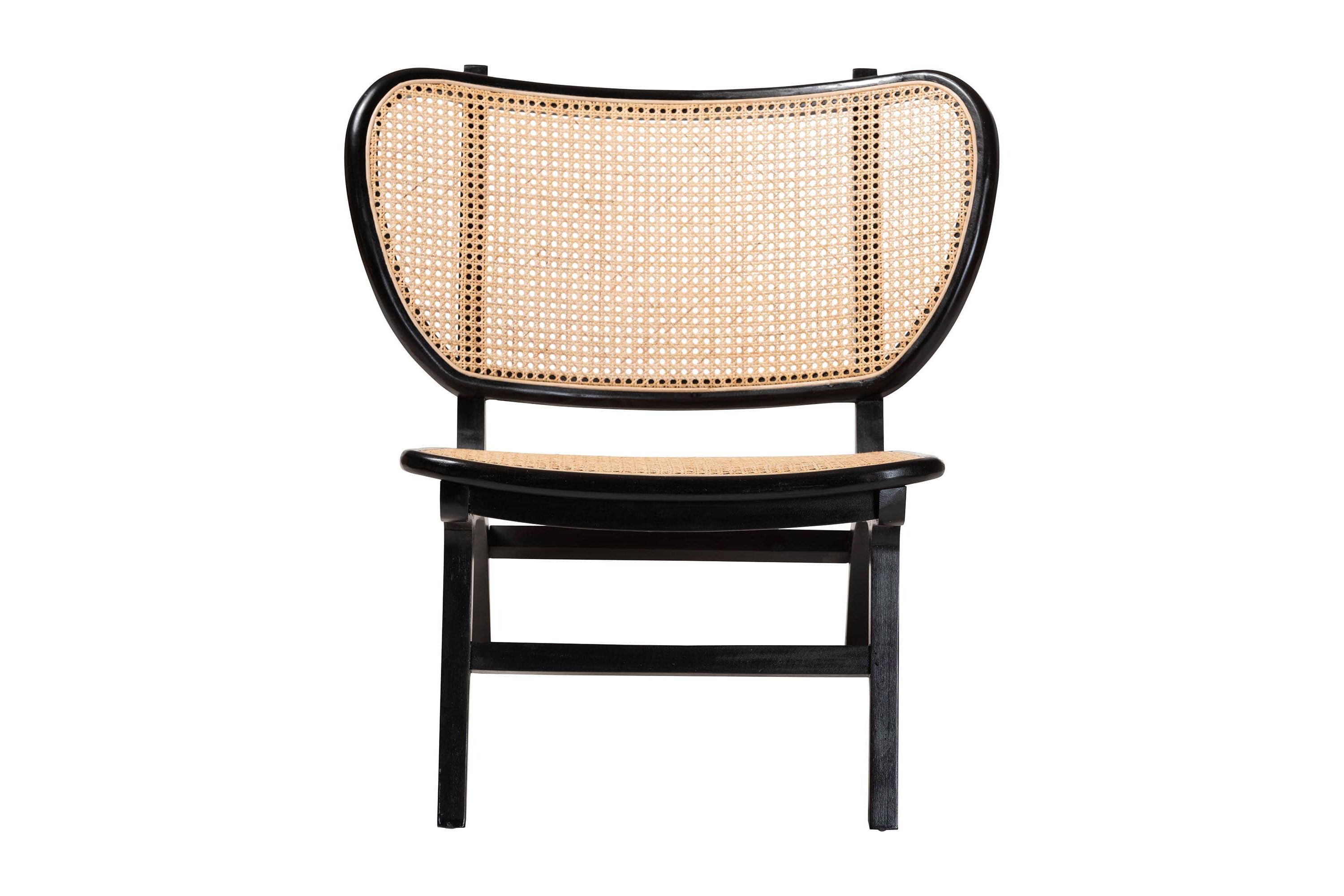 Brisbane Black Mahogany Wood and Woven Rattan Accent Chair