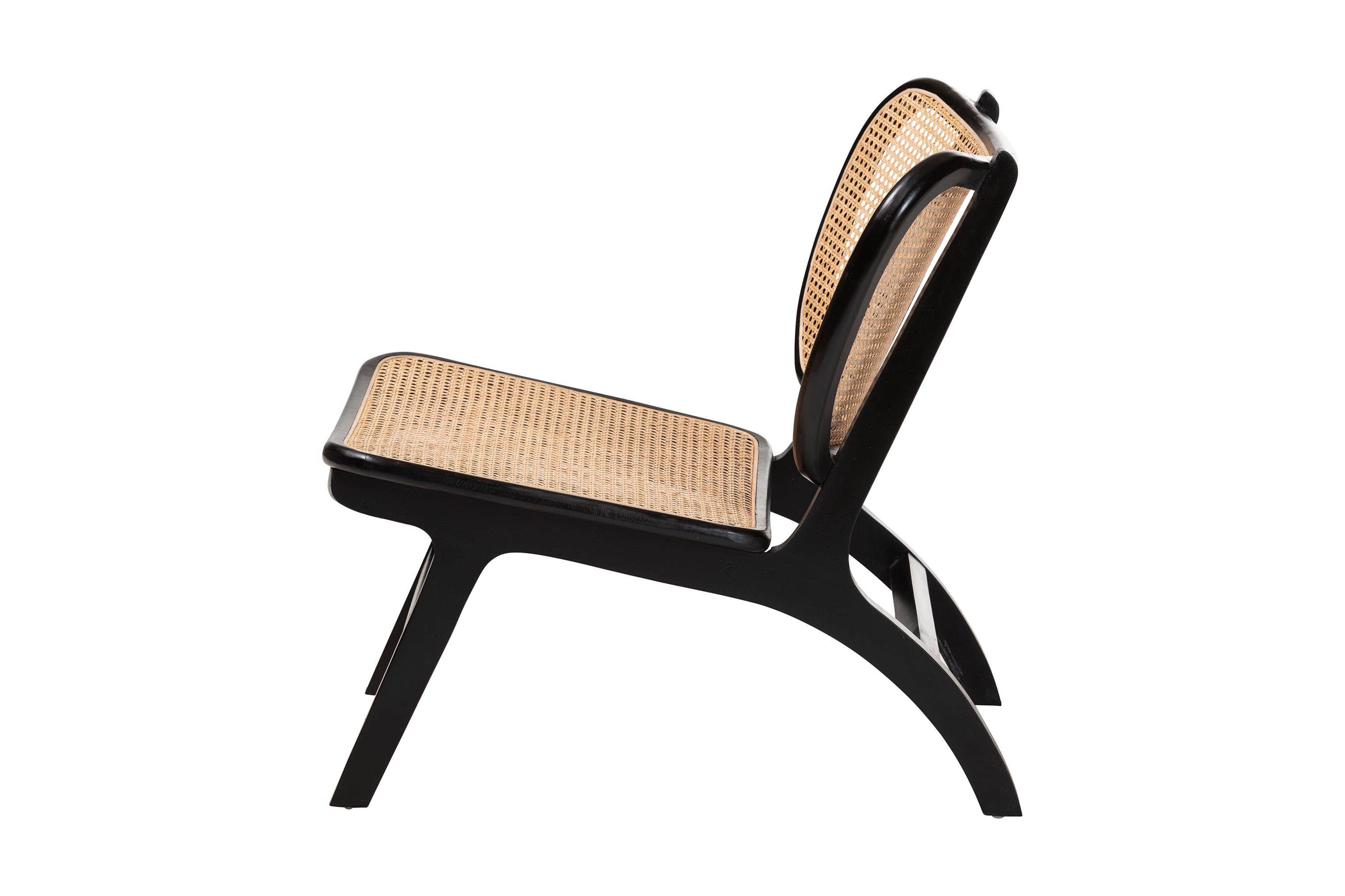 Brisbane Black Mahogany Wood and Woven Rattan Accent Chair