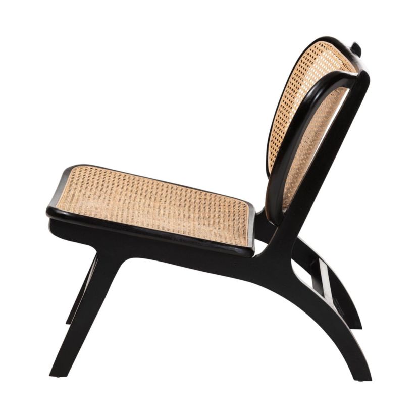 Brisbane Black Mahogany Wood and Woven Rattan Accent Chair