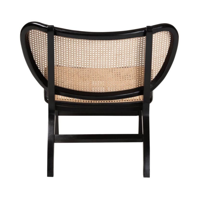 Brisbane Black Mahogany Wood and Woven Rattan Accent Chair