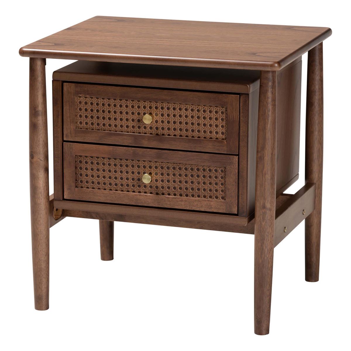 Alyssa Walnut Brown Wood 2-Drawer Nightstand Woven with Rattan