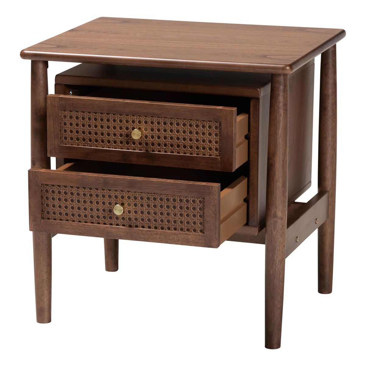 Alyssa Walnut Brown Wood 2-Drawer Nightstand Woven with Rattan
