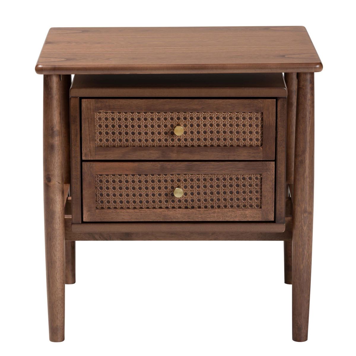 Alyssa Walnut Brown Wood 2-Drawer Nightstand Woven with Rattan
