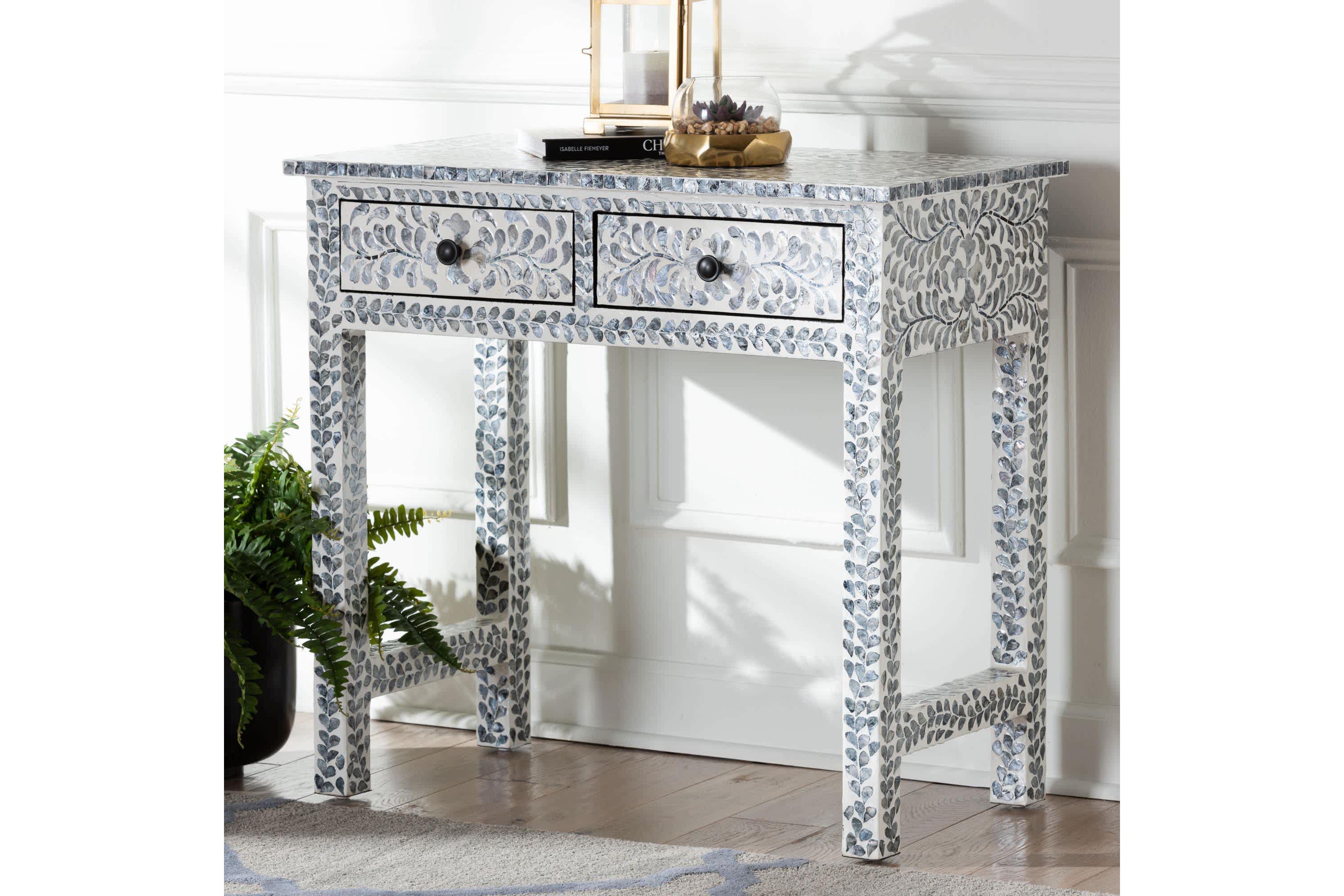 Diata Black and White Mother of Pearl Capiz Shell 2-Drawer Console Table