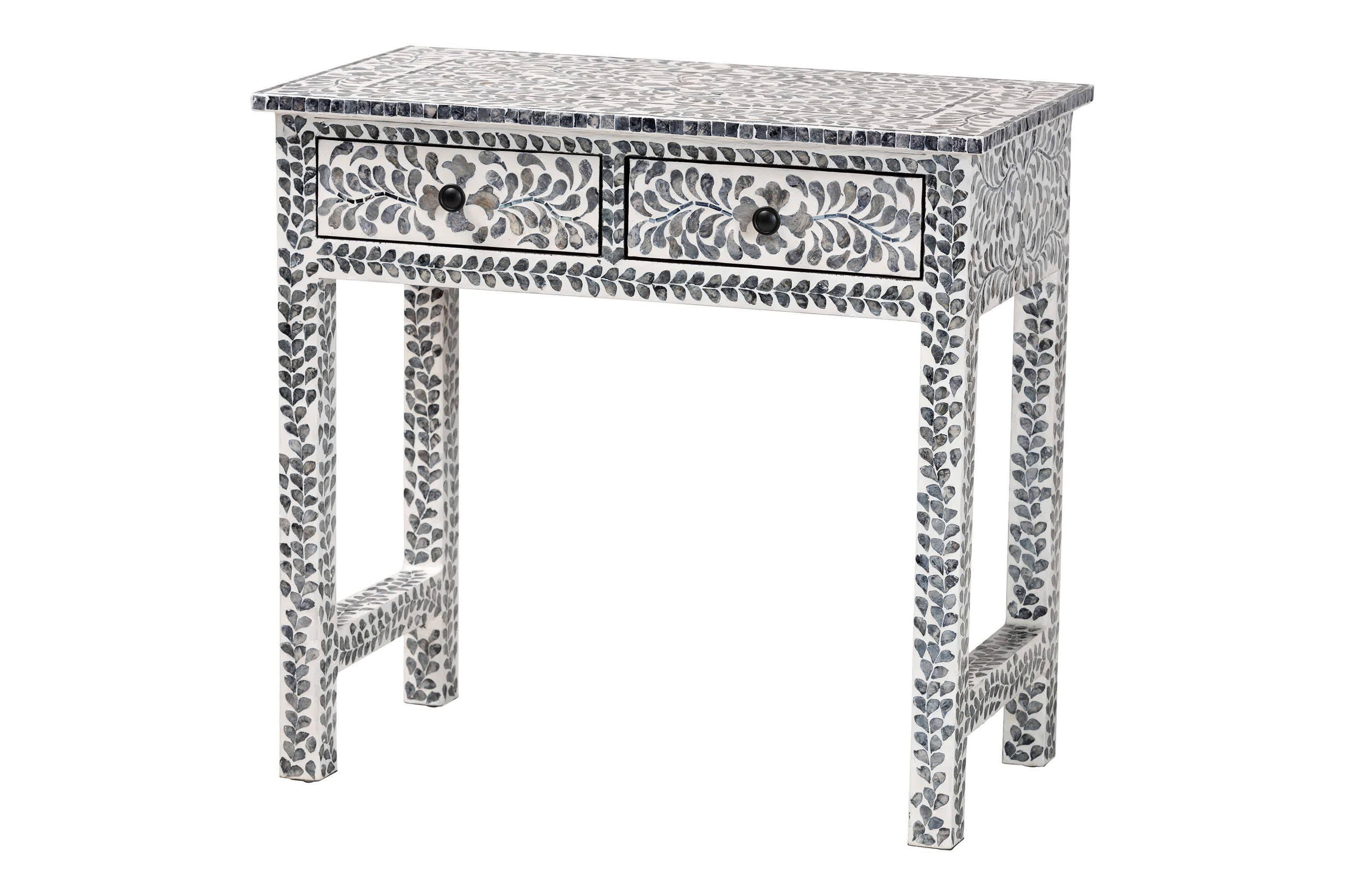 Diata Black and White Mother of Pearl Capiz Shell 2-Drawer Console Table