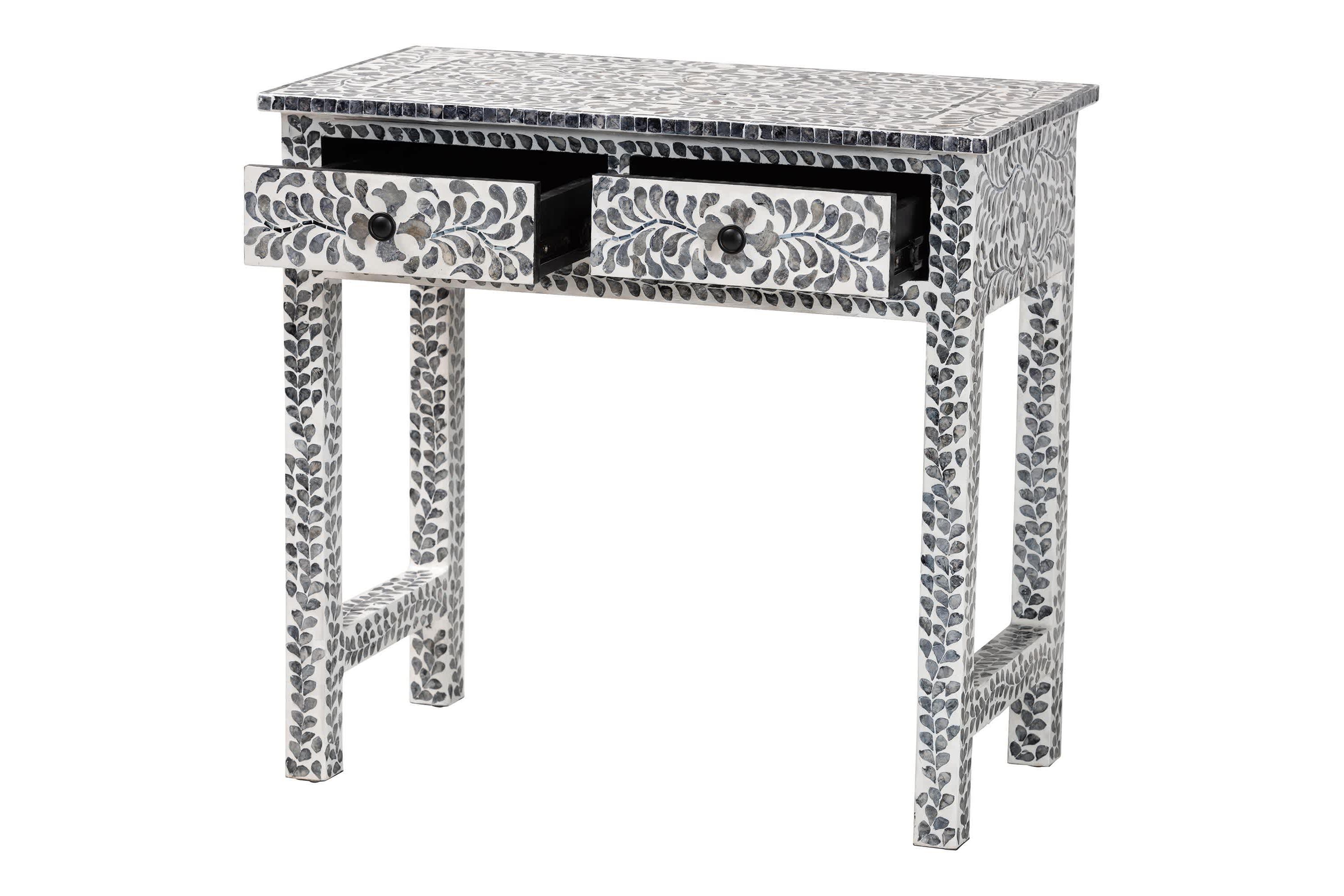 Diata Black and White Mother of Pearl Capiz Shell 2-Drawer Console Table