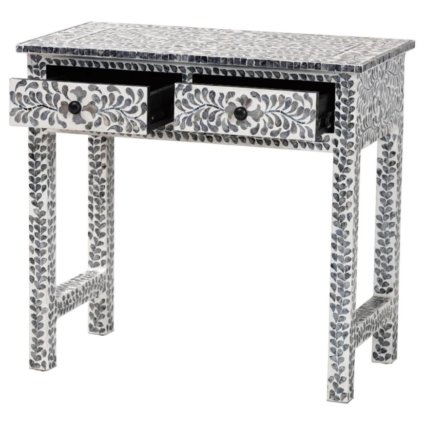 Diata Black and White Mother of Pearl Capiz Shell 2-Drawer Console Table
