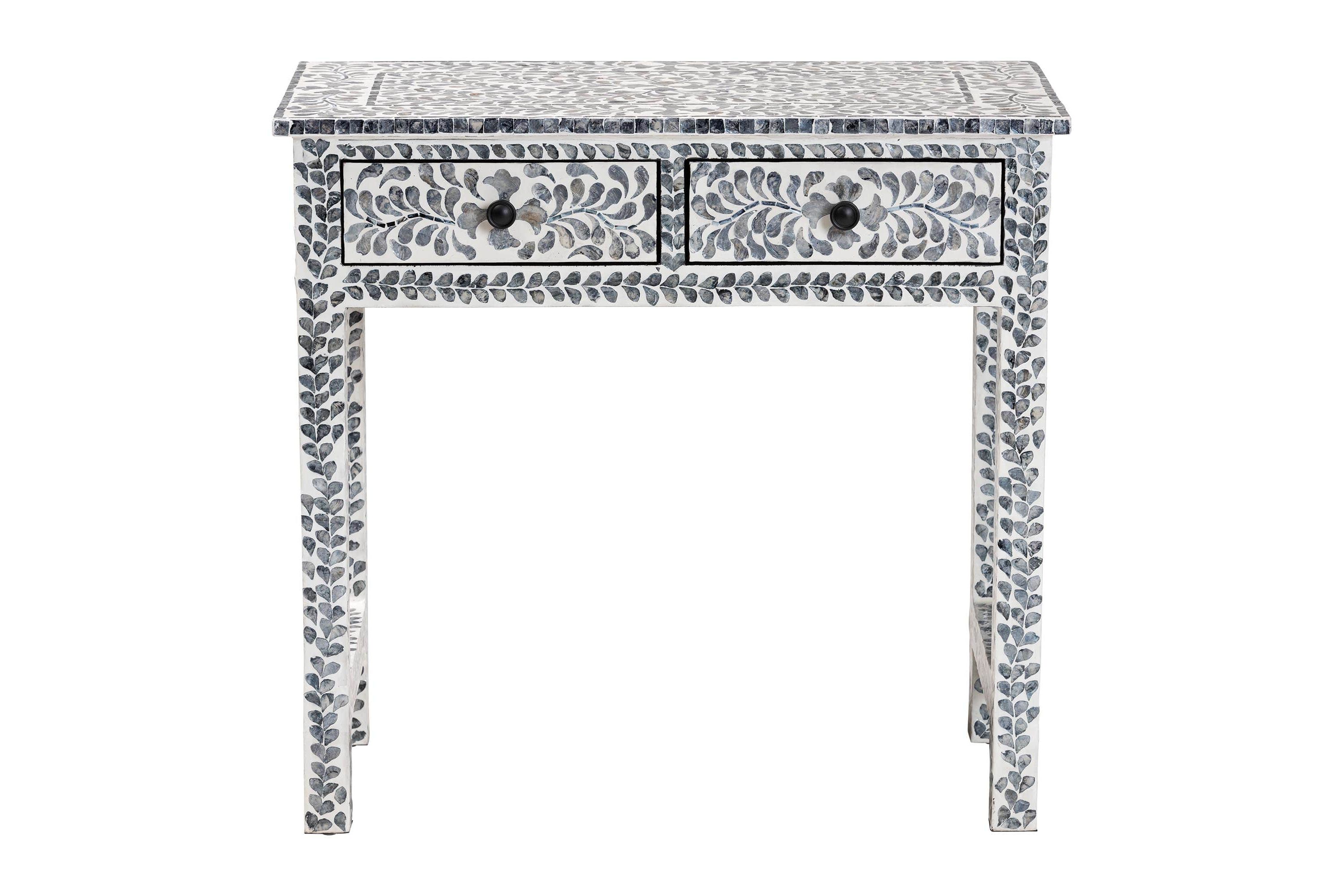 Diata Black and White Mother of Pearl Capiz Shell 2-Drawer Console Table
