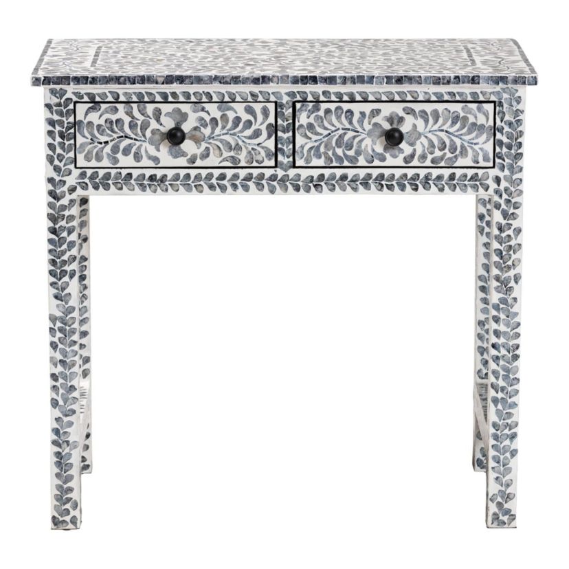 Diata Black and White Mother of Pearl Capiz Shell 2-Drawer Console Table