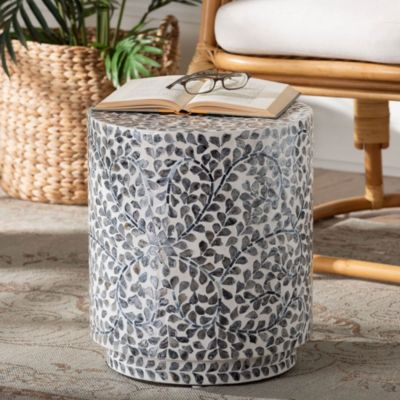 bali & pari Marilla Black and White Mother of Pearl Capiz Shell Ottoman Footstool