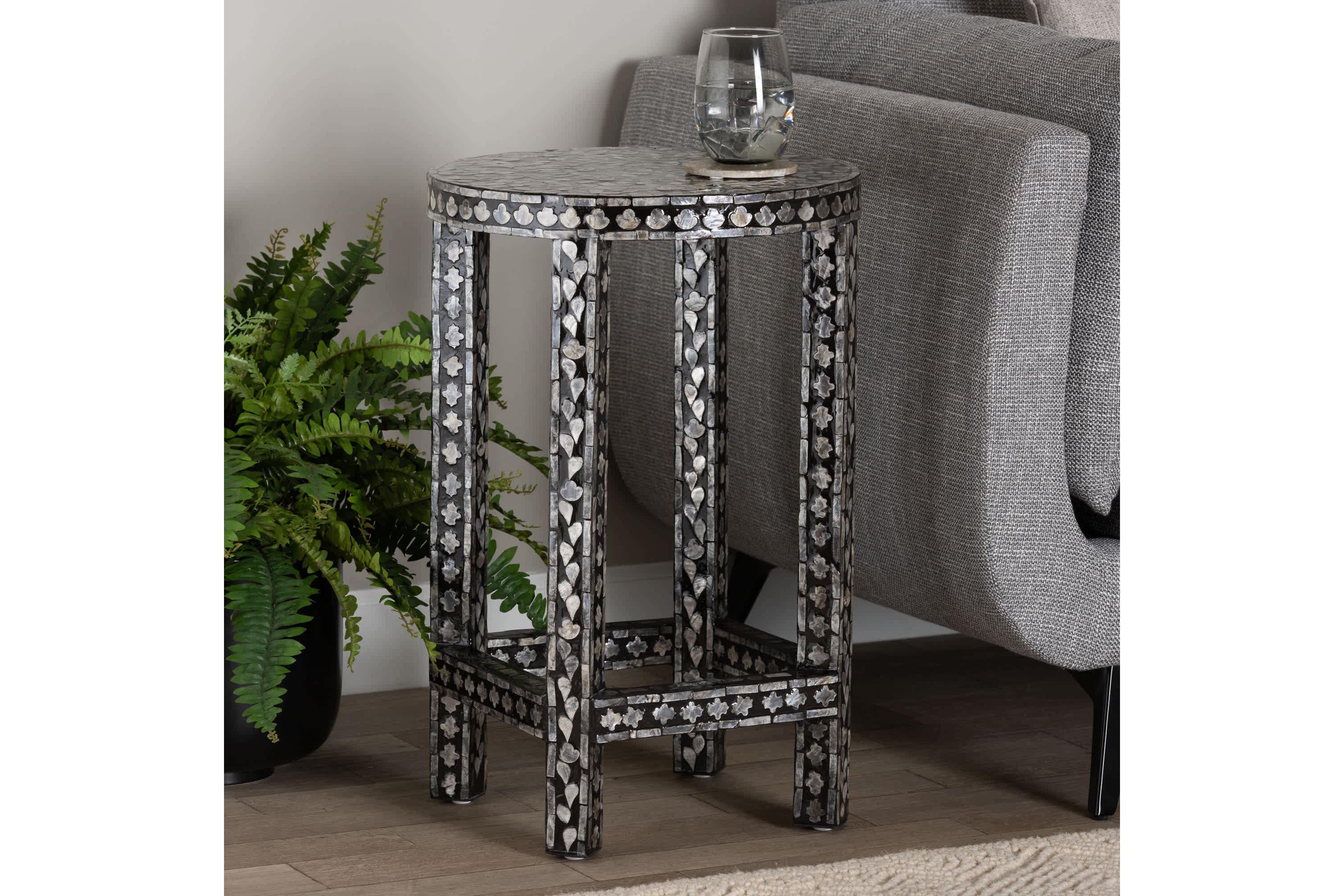Elara Black and White Mother of Pearl Capiz Shell End Table