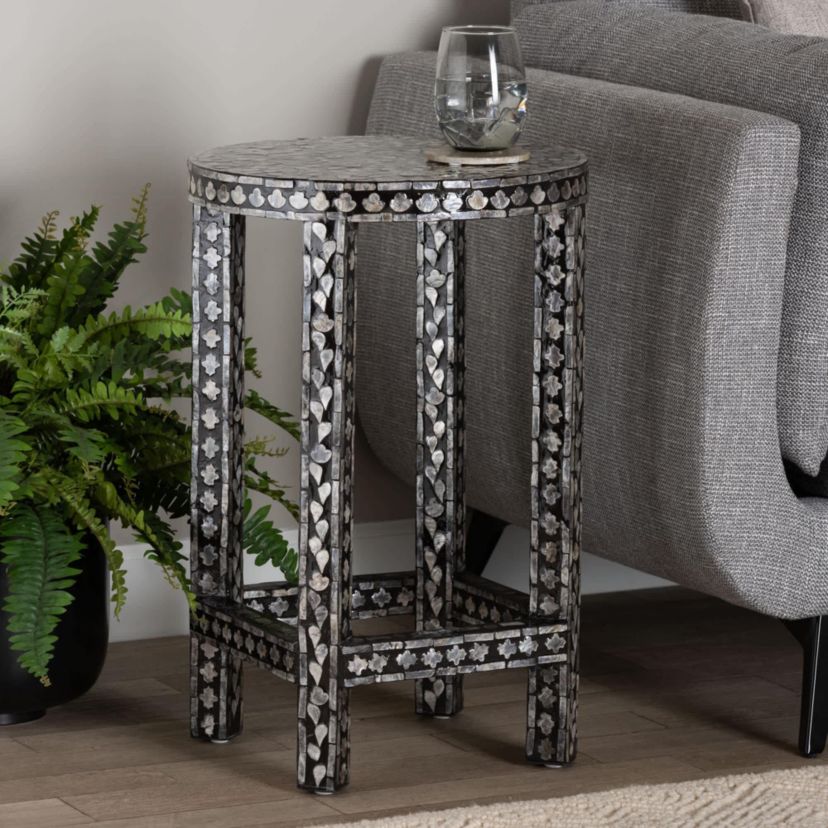 Elara Black and White Mother of Pearl Capiz Shell End Table