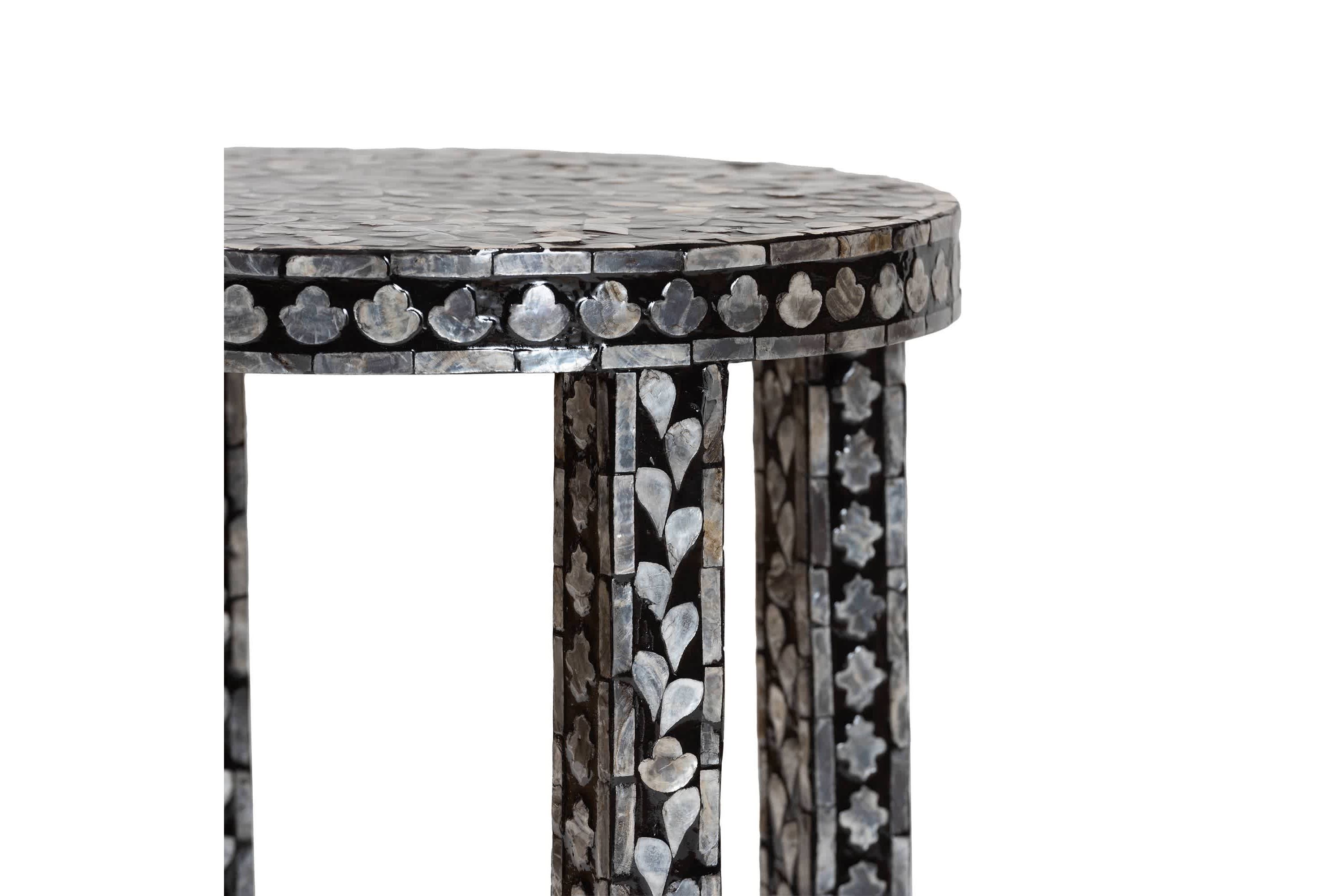 Elara Black and White Mother of Pearl Capiz Shell End Table