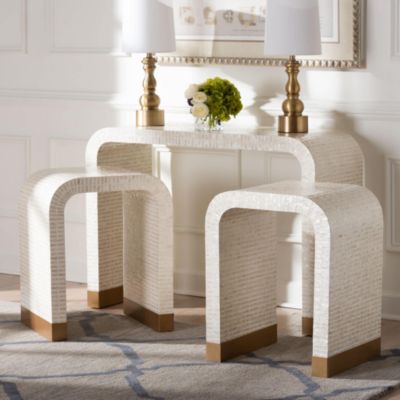 bali & pari Carlyn Beige and White Mother of Pearl Capiz Shell 3-Piece Accent Table Set
