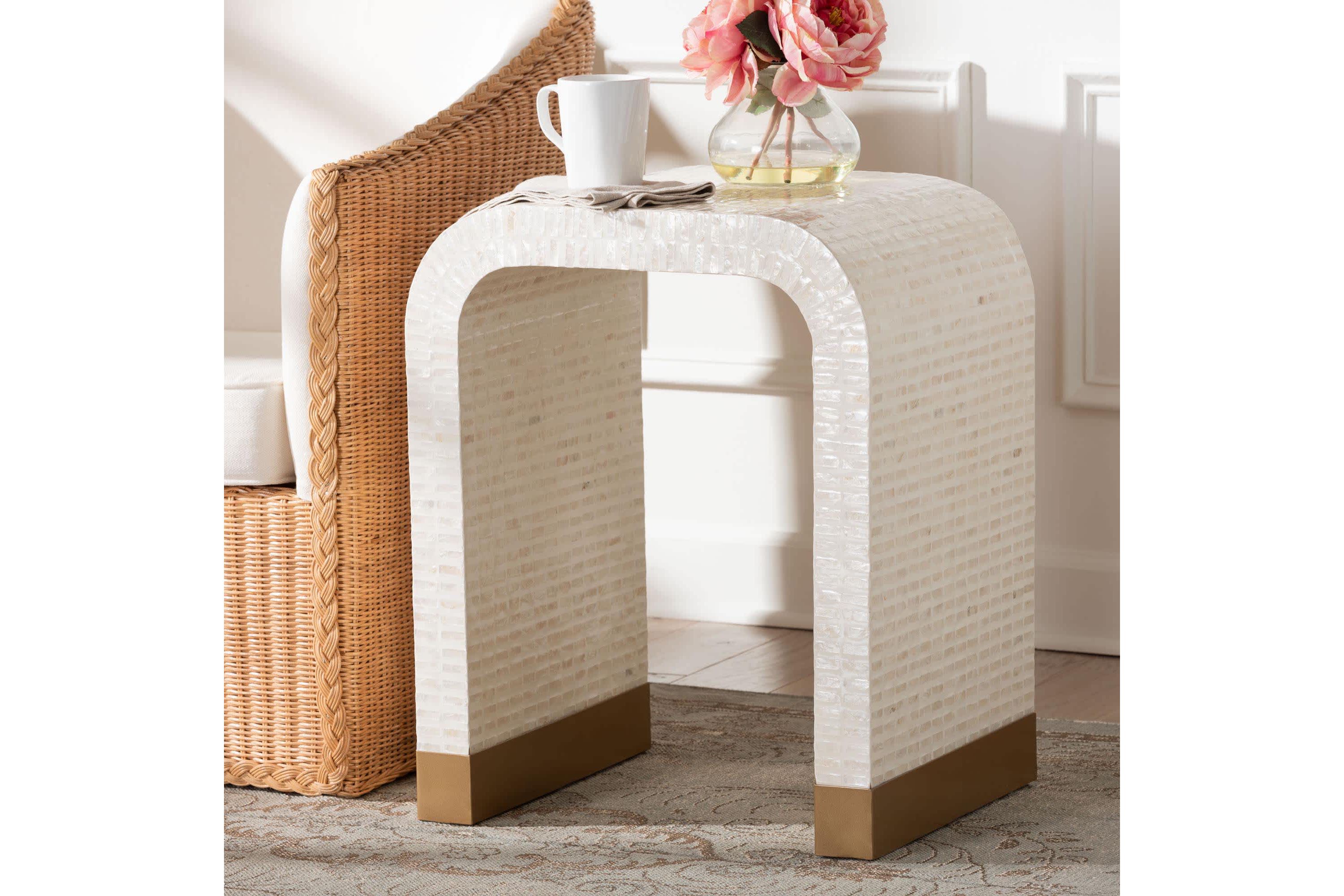 Carlyn Beige and White Mother of Pearl Capiz Shell End Table