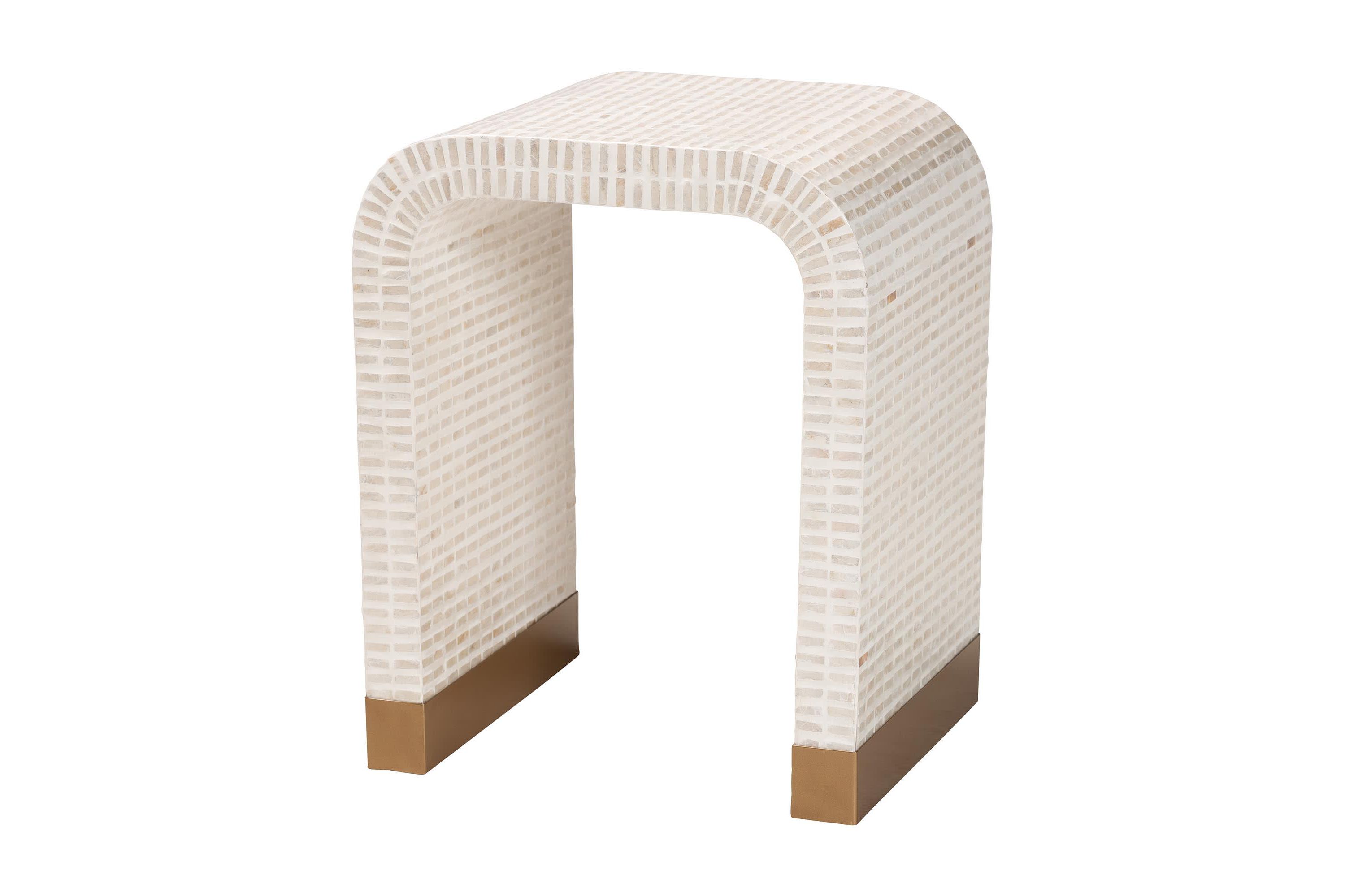 Carlyn Beige and White Mother of Pearl Capiz Shell End Table