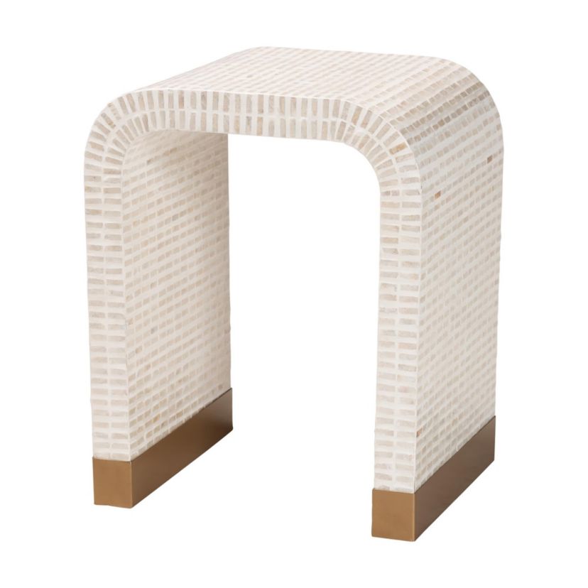 Carlyn Beige and White Mother of Pearl Capiz Shell End Table