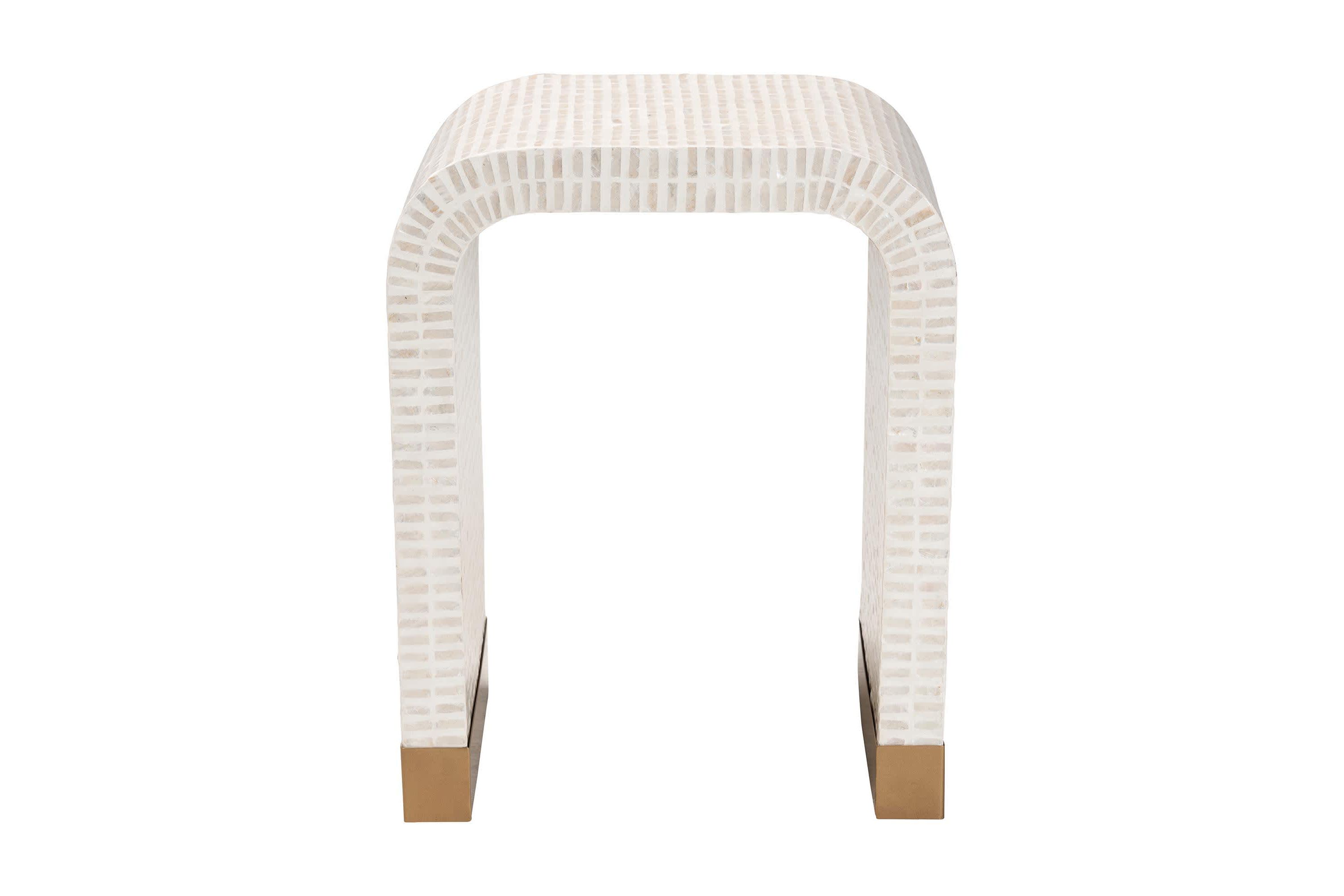 Carlyn Beige and White Mother of Pearl Capiz Shell End Table