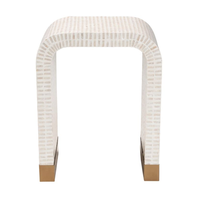 Carlyn Beige and White Mother of Pearl Capiz Shell End Table
