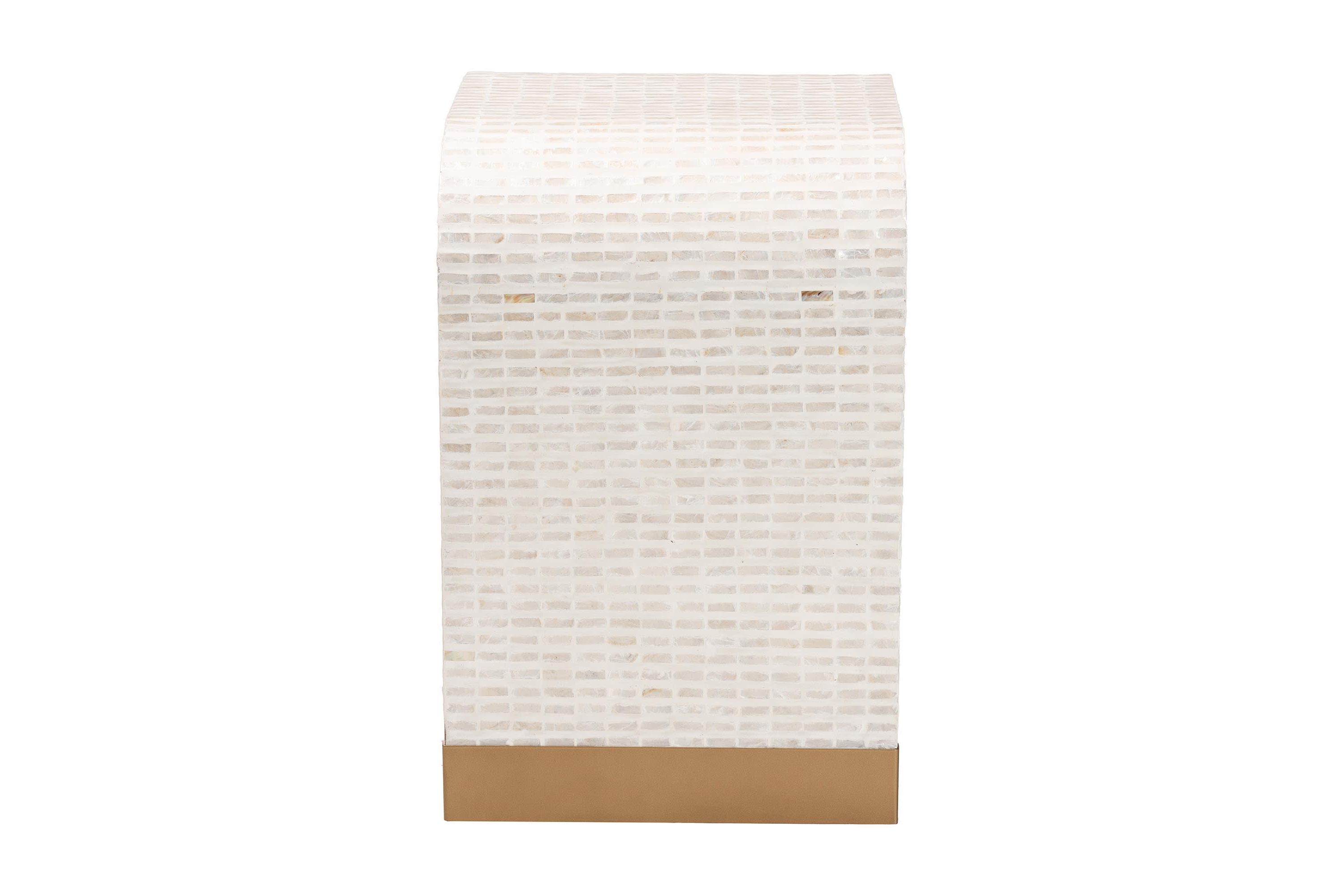 Carlyn Beige and White Mother of Pearl Capiz Shell End Table