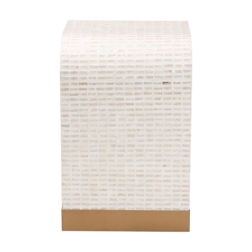 Carlyn Beige and White Mother of Pearl Capiz Shell End Table