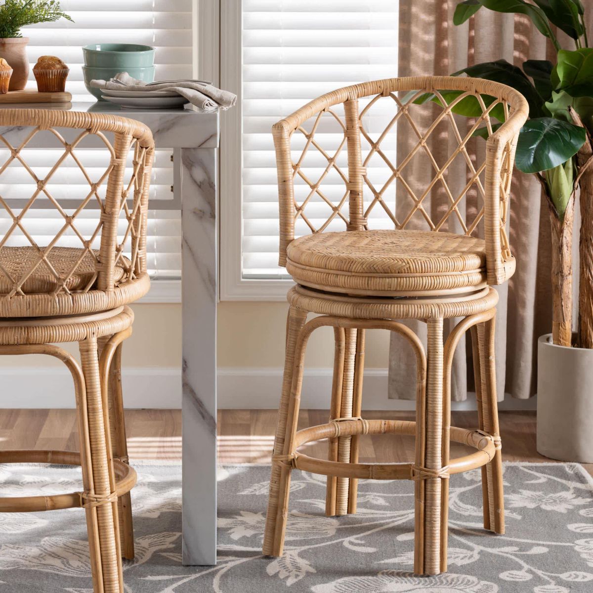 Ayu Light Honey Rattan Swivel Counter Stool