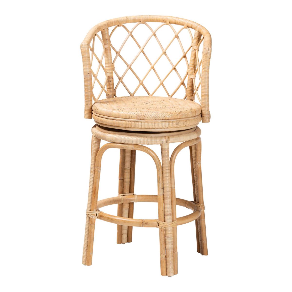 Ayu Light Honey Rattan Swivel Counter Stool