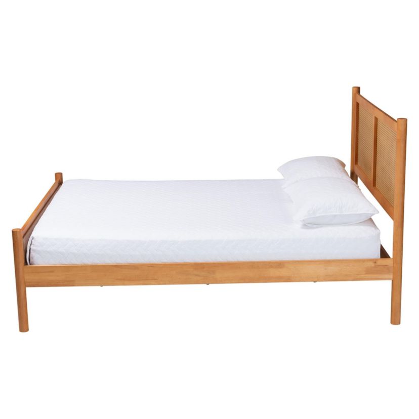 Jenn Golden Brown Wood Queen Platform Bed with Distressed-Rattan