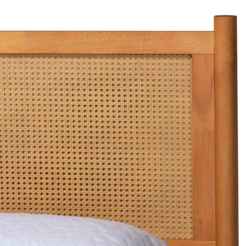 Jenn Golden Brown Wood Queen Platform Bed with Distressed-Rattan