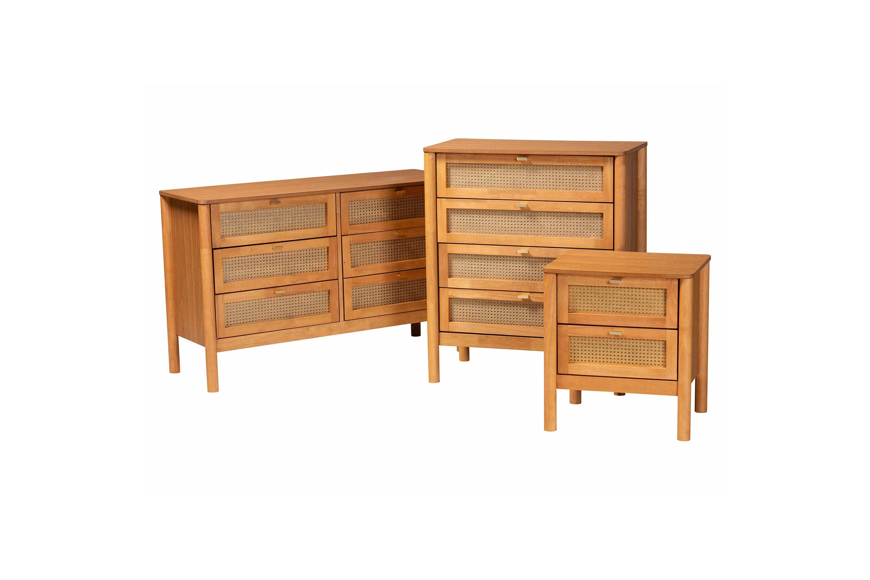 Jenn Golden Brown Wood 3-Piece Storage Set with Distressed-Rattan