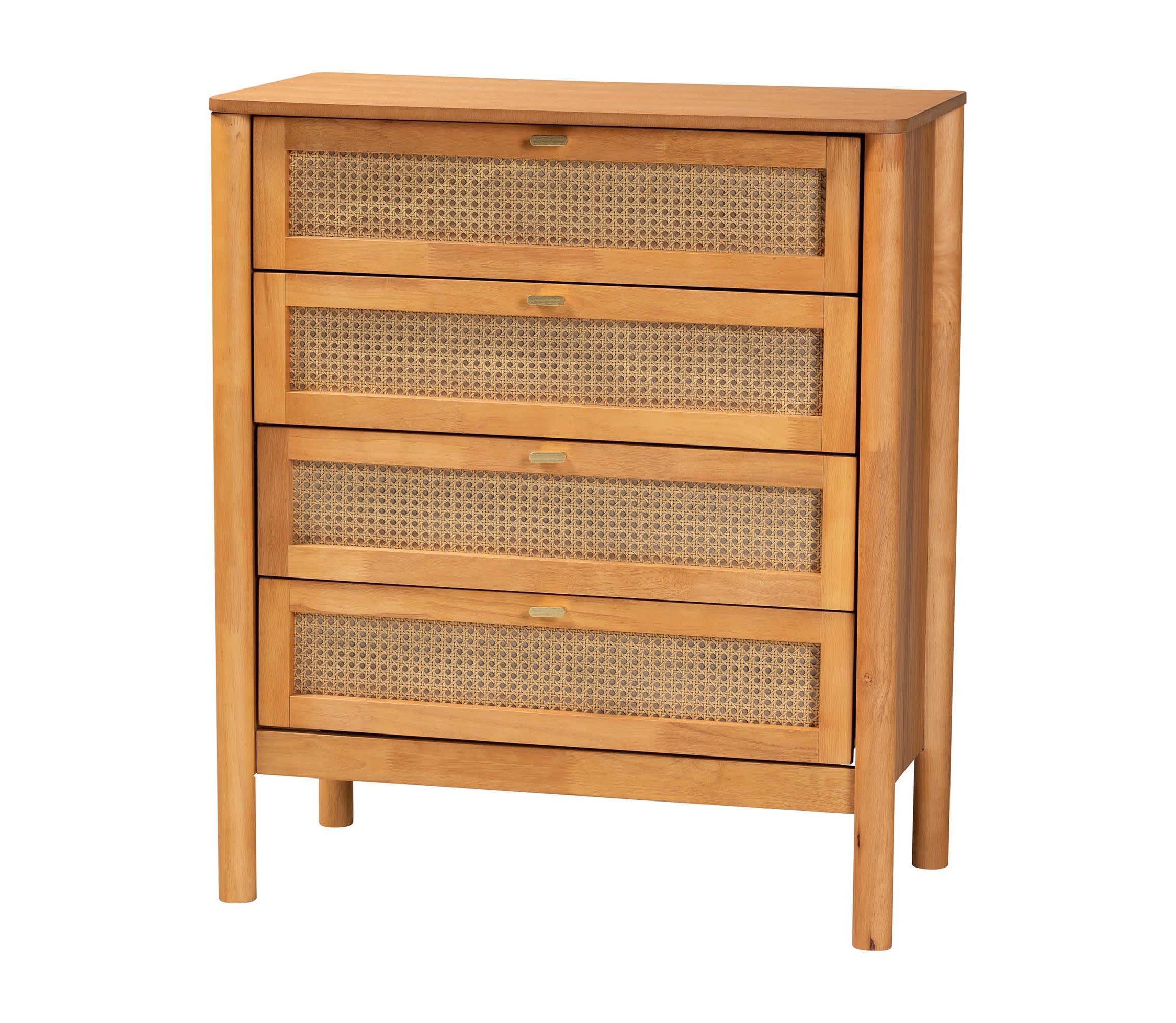 Jenn Golden Brown Wood 3-Piece Storage Set with Distressed-Rattan