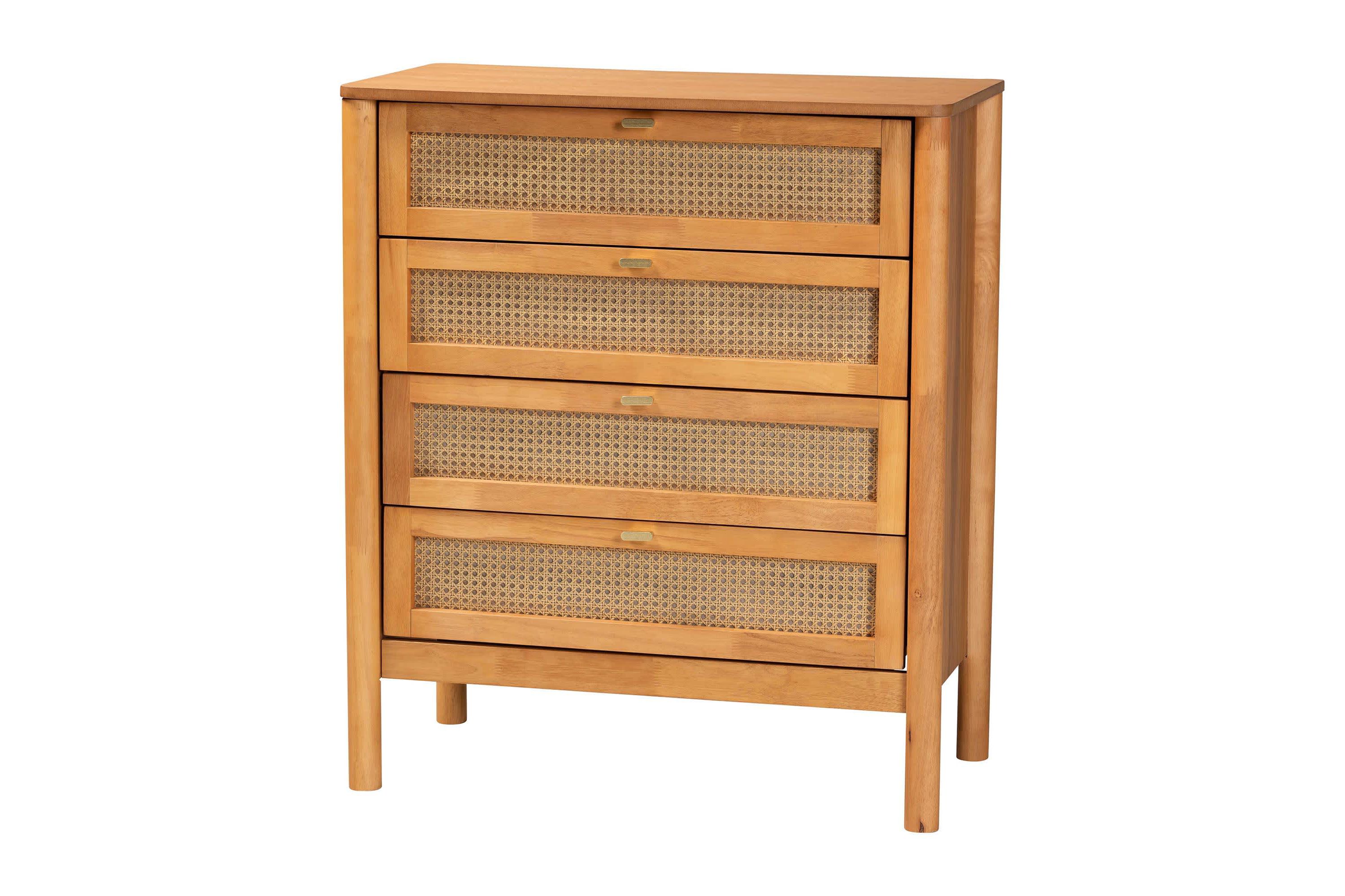 Jenn Golden Brown Wood 3-Piece Storage Set with Distressed-Rattan