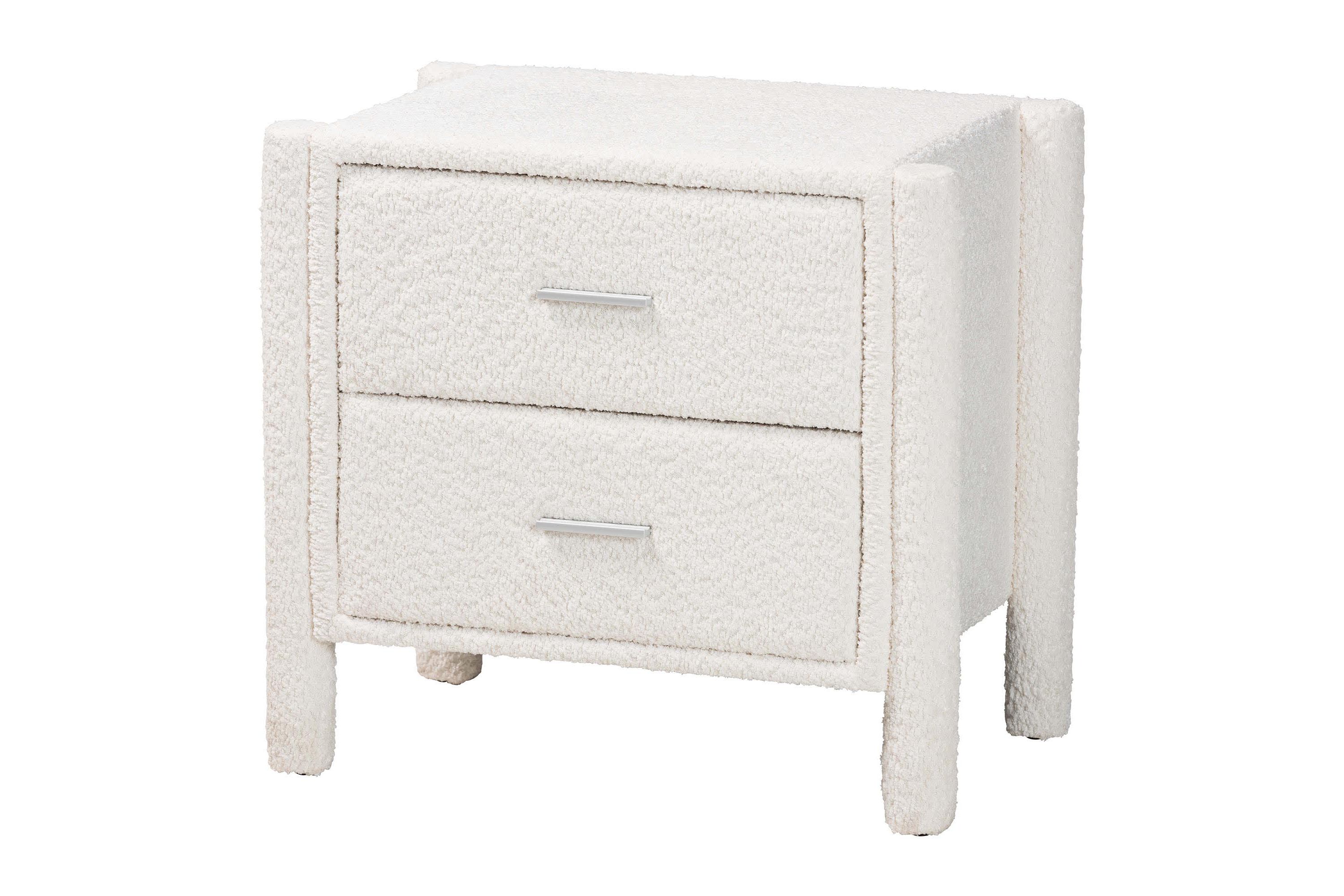 Laria White Teddy-Bear Fabric 2-Drawer Nightstand