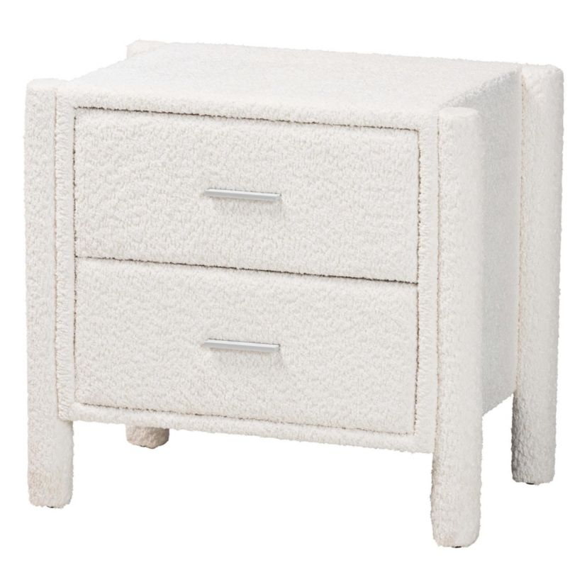 Laria White Teddy-Bear Fabric 2-Drawer Nightstand