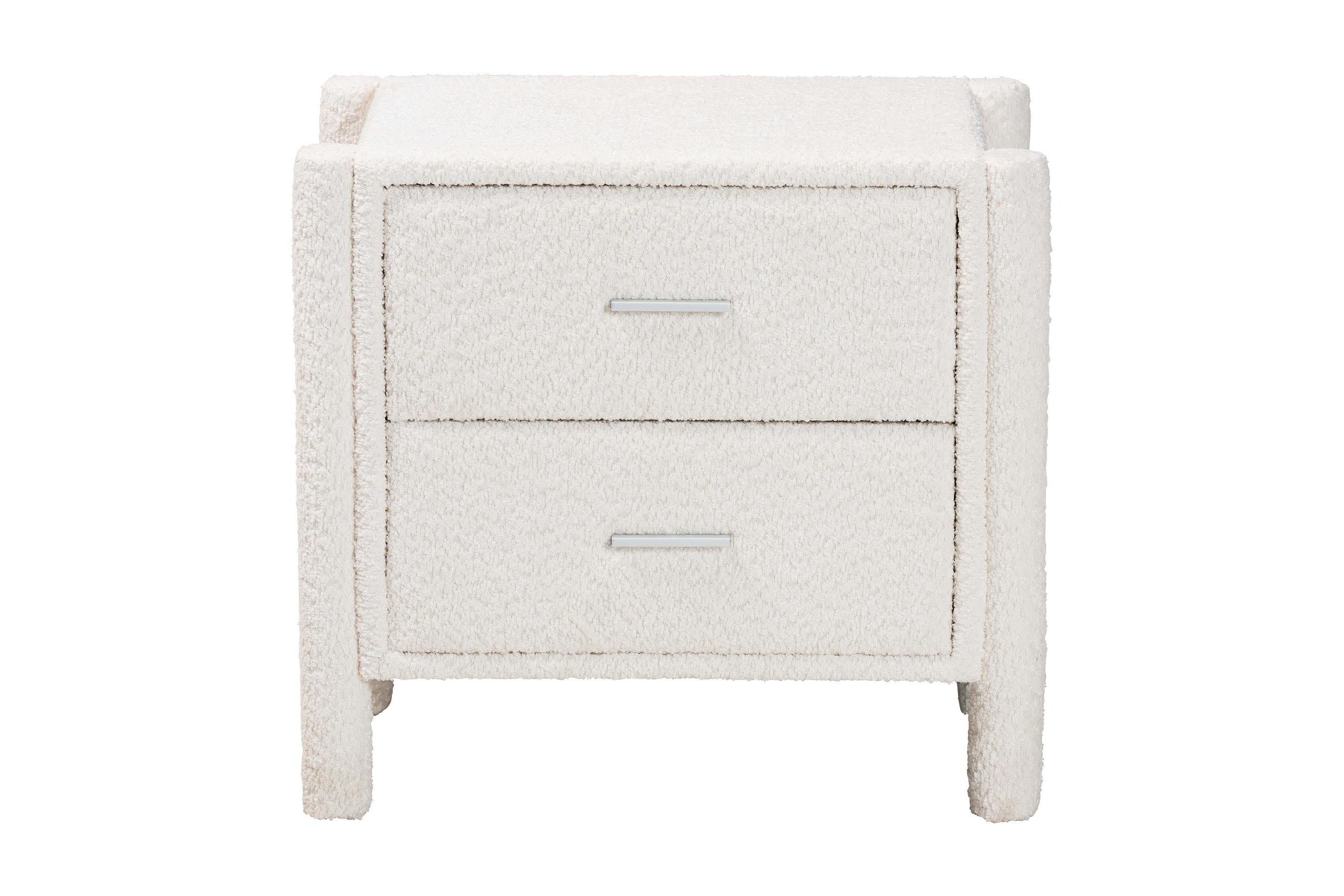 Laria White Teddy-Bear Fabric 2-Drawer Nightstand