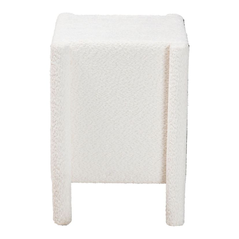 Laria White Teddy-Bear Fabric 2-Drawer Nightstand