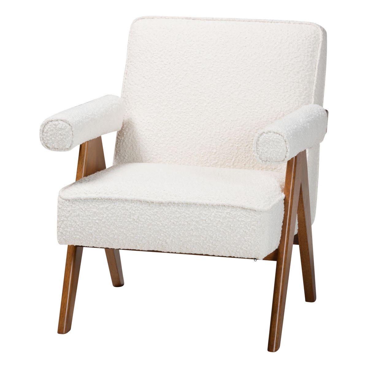 Georgina Cream Boucle and Walnut Brown Wood Accent Chair