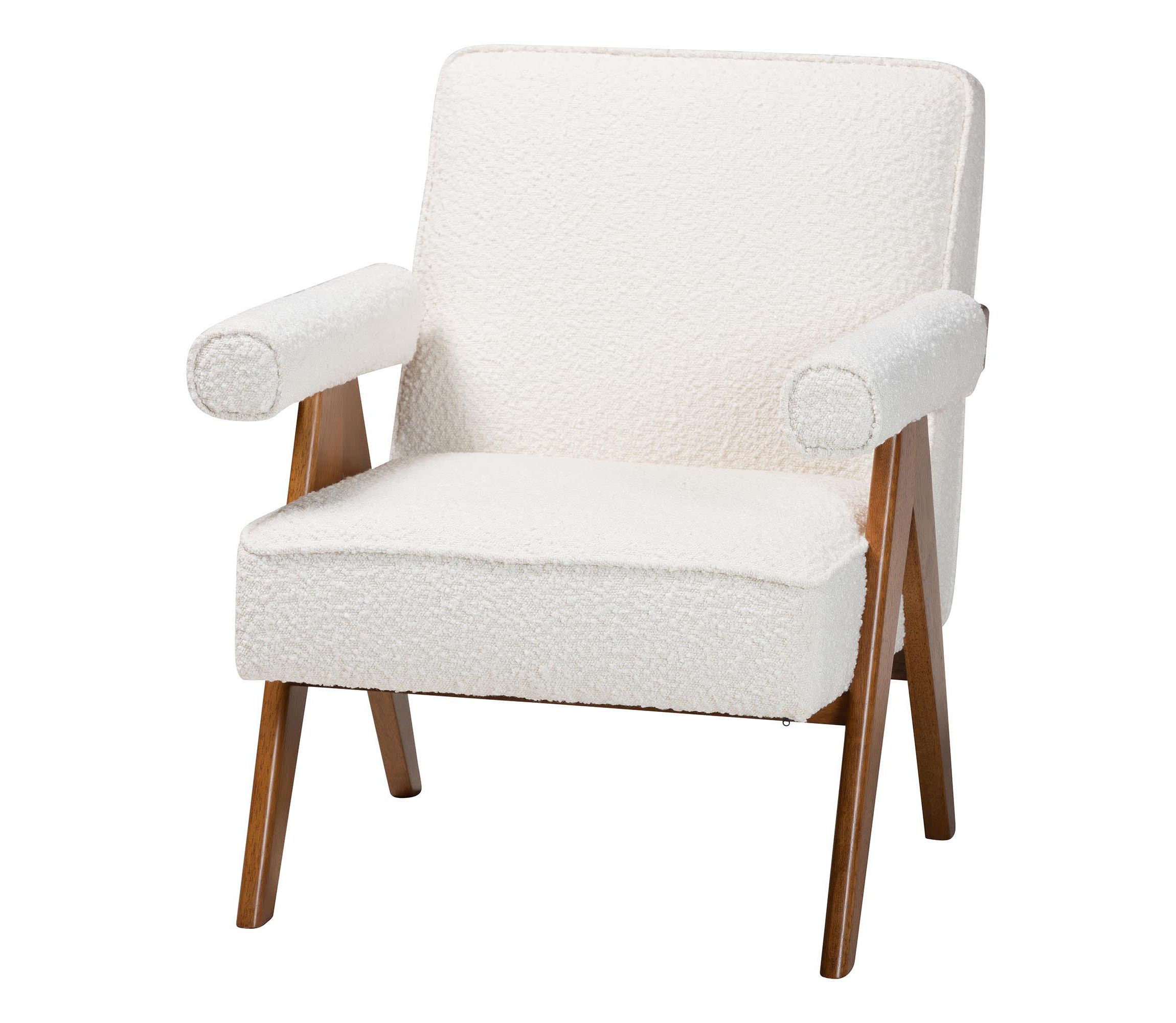 Georgina Cream Boucle and Walnut Brown Wood Accent Chair