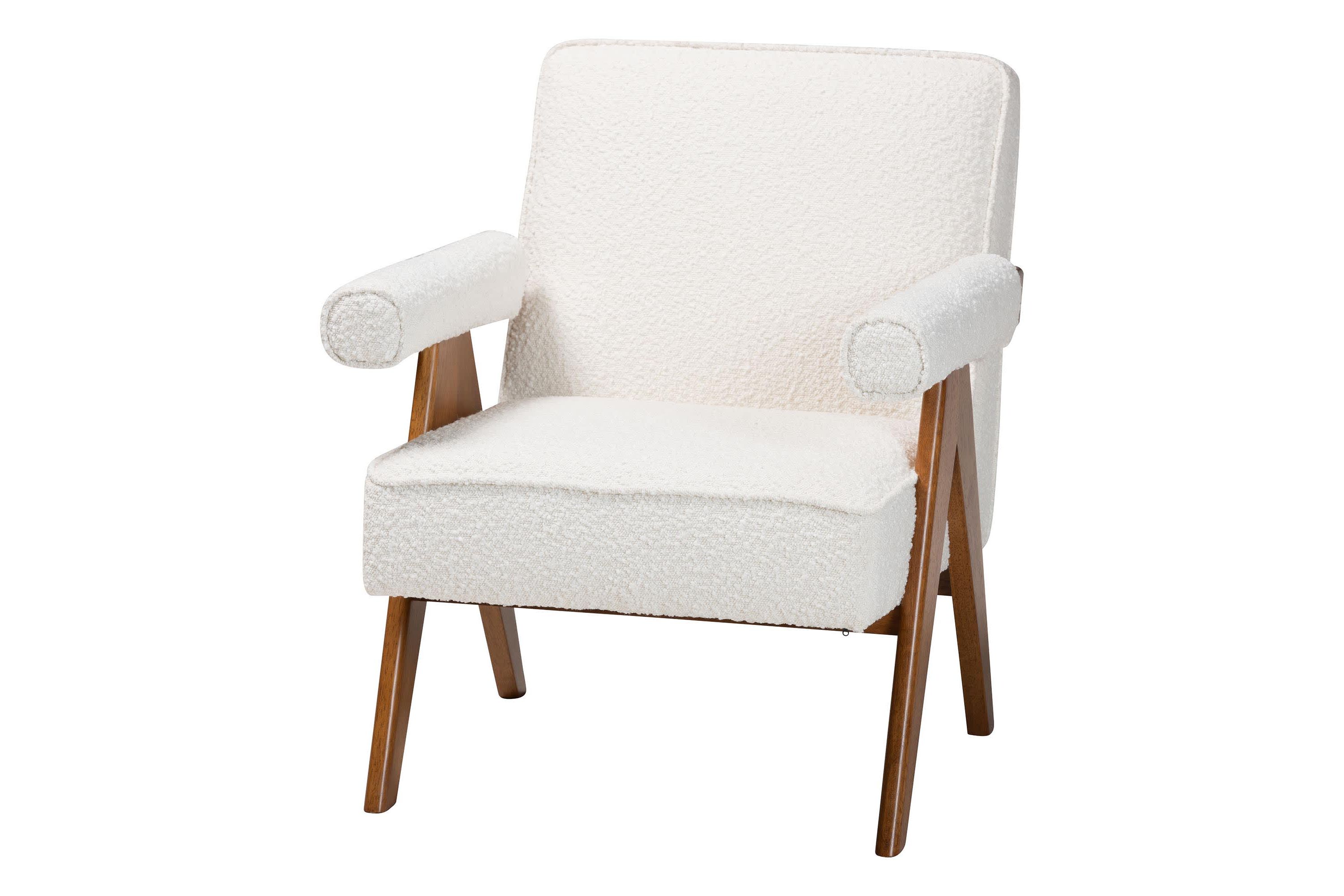 Georgina Cream Boucle and Walnut Brown Wood Accent Chair