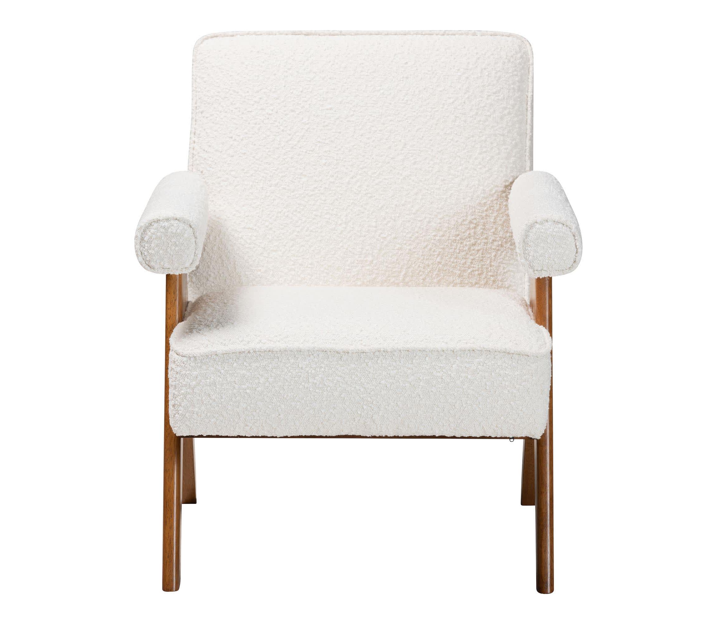 Georgina Cream Boucle and Walnut Brown Wood Accent Chair