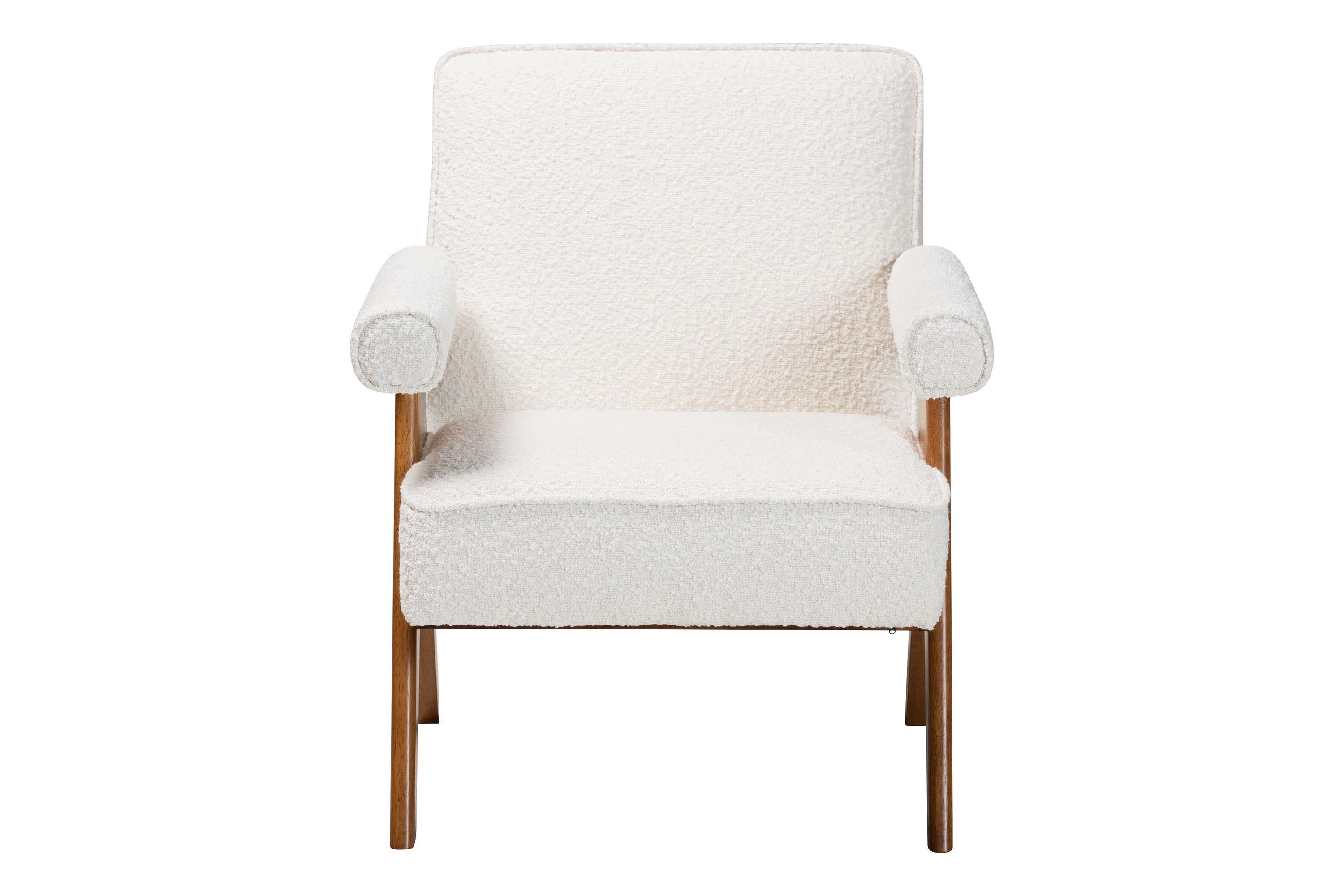 Georgina Cream Boucle and Walnut Brown Wood Accent Chair