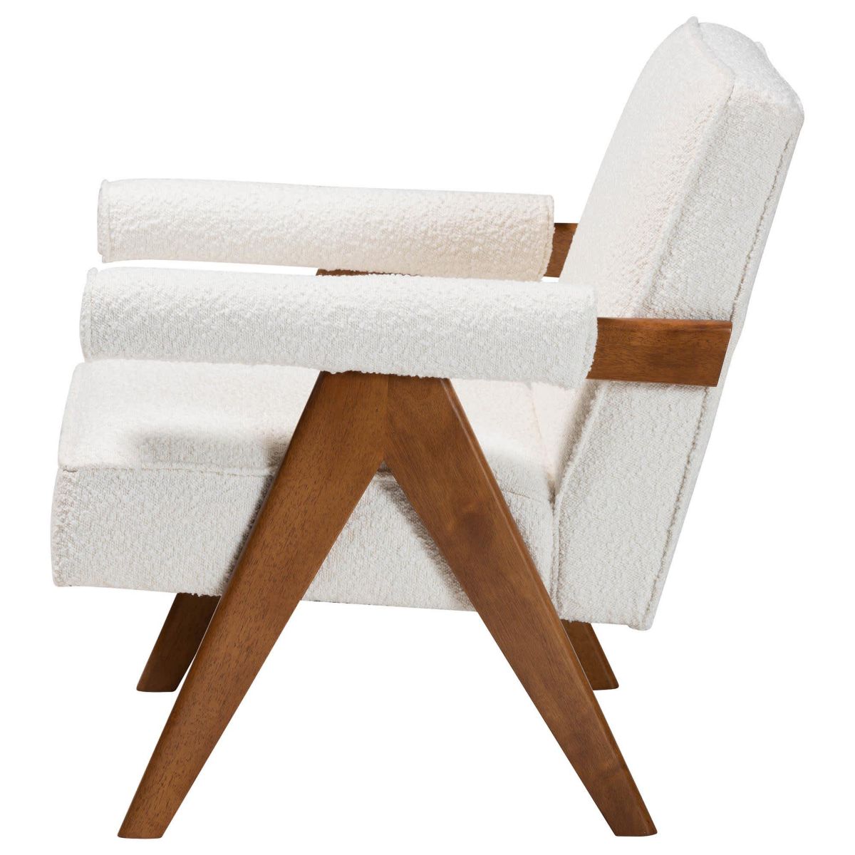 Georgina Cream Boucle and Walnut Brown Wood Accent Chair
